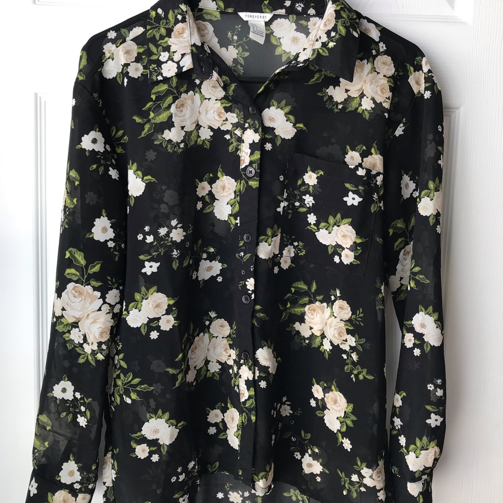 Black Floral Chiffon Blouse